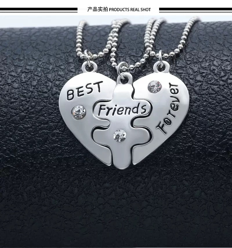 Three Besties Heart Puzzle Necklace