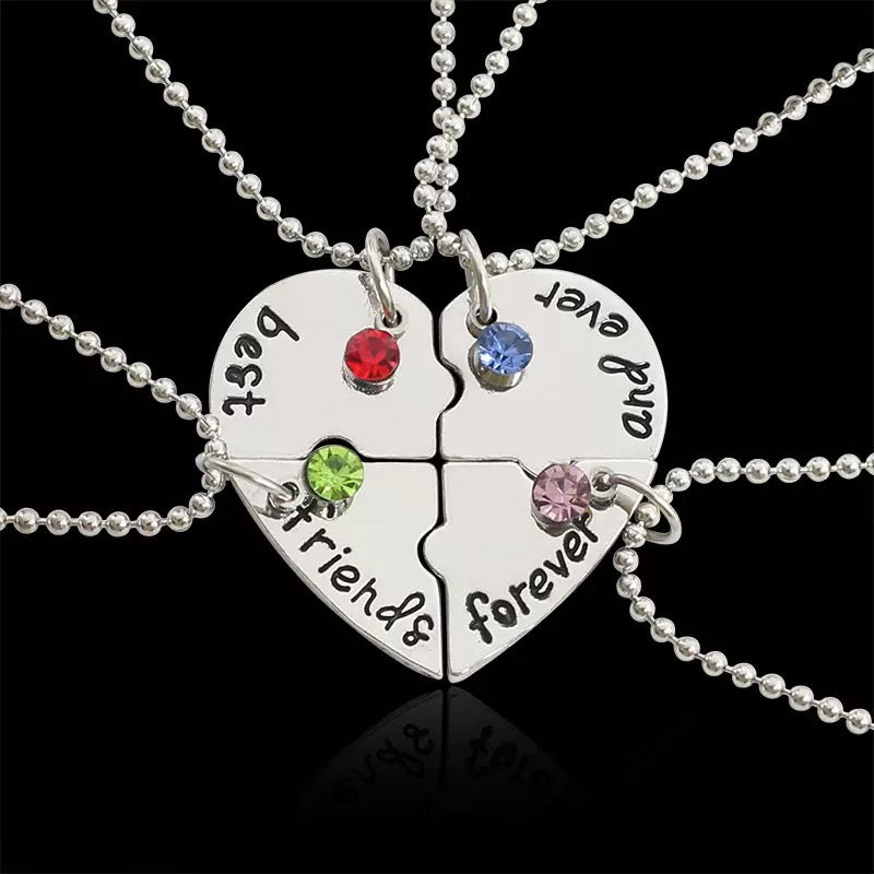 Four Besties Heart Puzzle Necklace