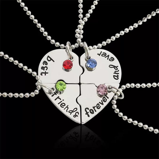 Four Besties Heart Puzzle Necklace