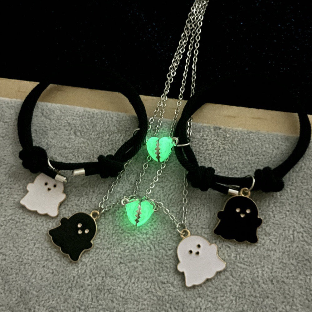 4-Piece Glow-in-the-Dark Ghost Necklace & Bracelet Set