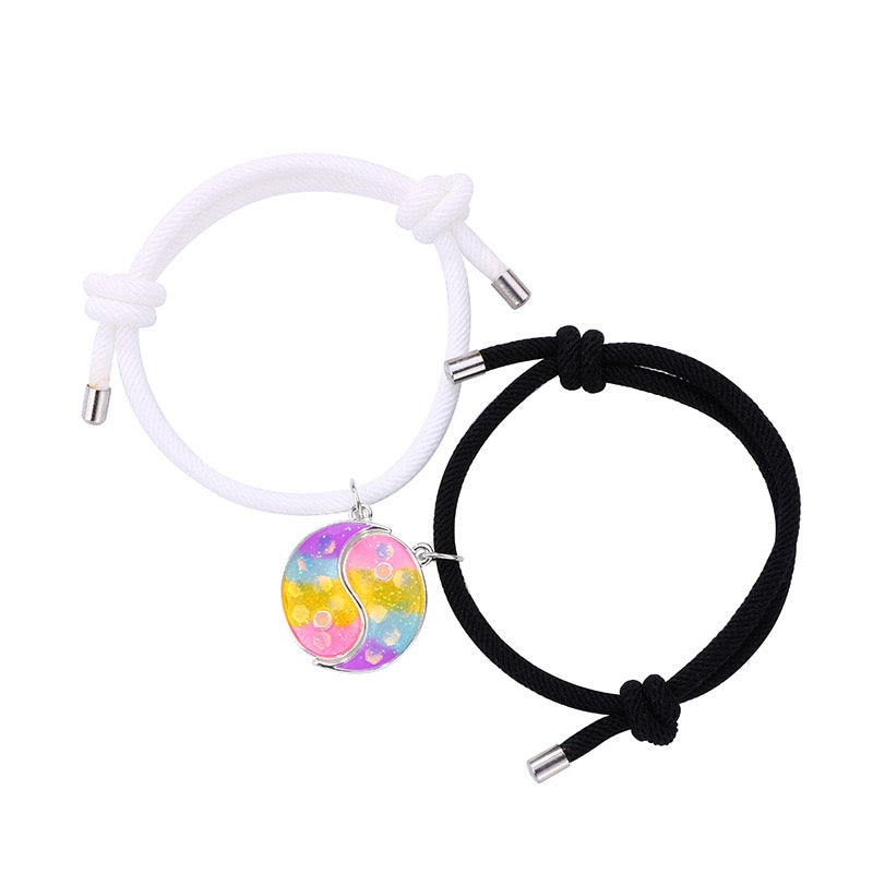 Two Besties  Colorful Sequined Yin-Yang Bracelet Set