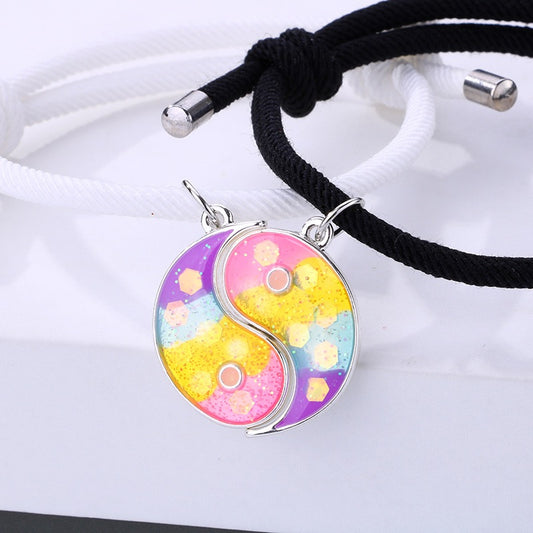 Two Besties  Colorful Sequined Yin-Yang Bracelet Set