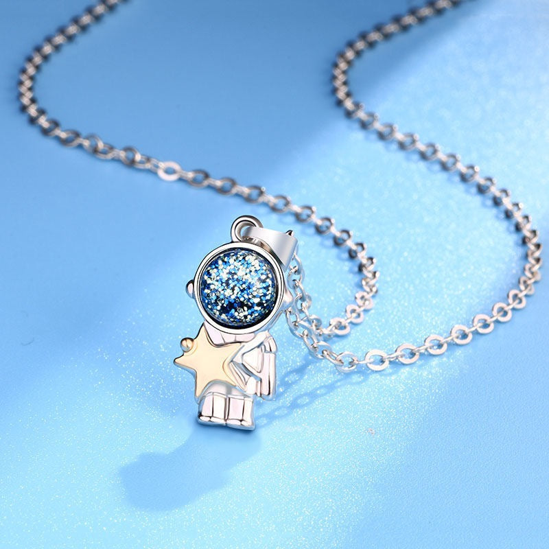 Two Besties Spaceman Star Moon BFF Necklace Set