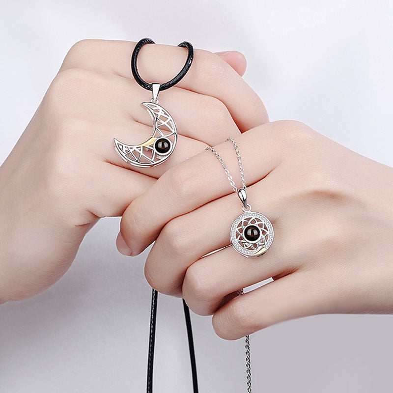 Two Besties Sun and Moon Projection BFF Necklace Set