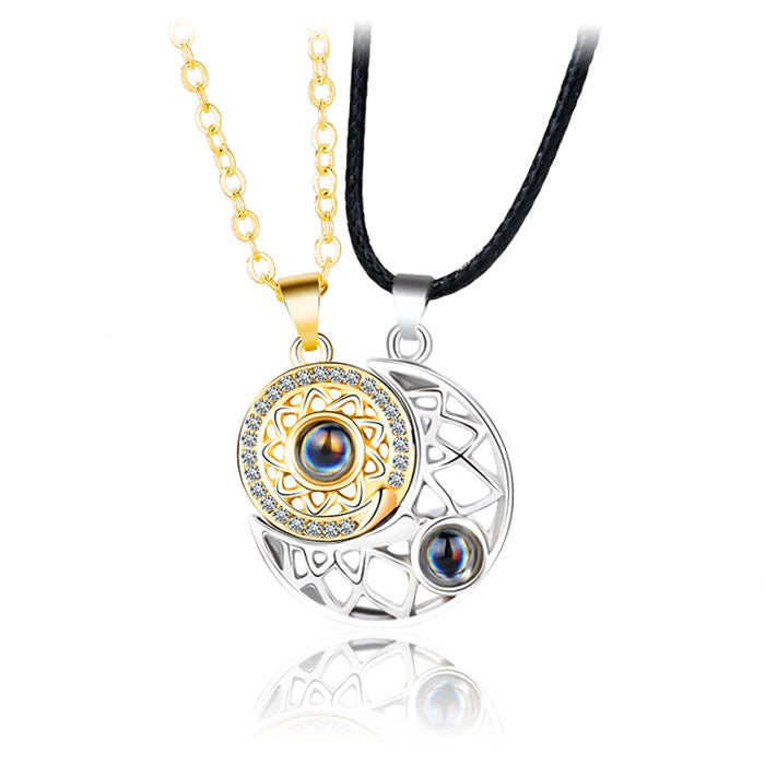 Two Besties Sun and Moon Projection BFF Necklace Set