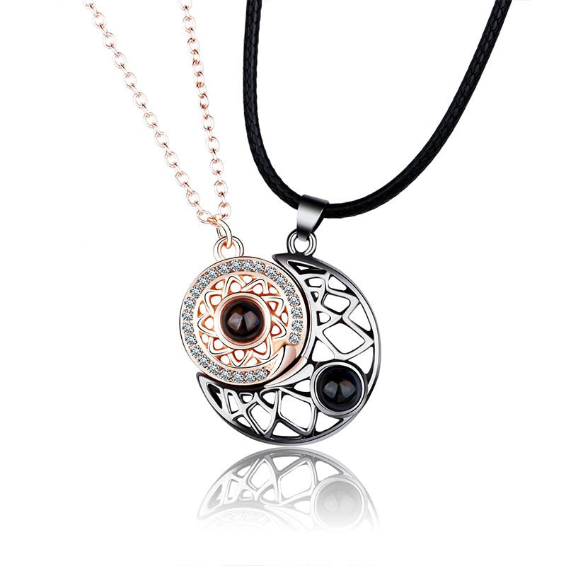 Two Besties Sun and Moon Projection BFF Necklace Set