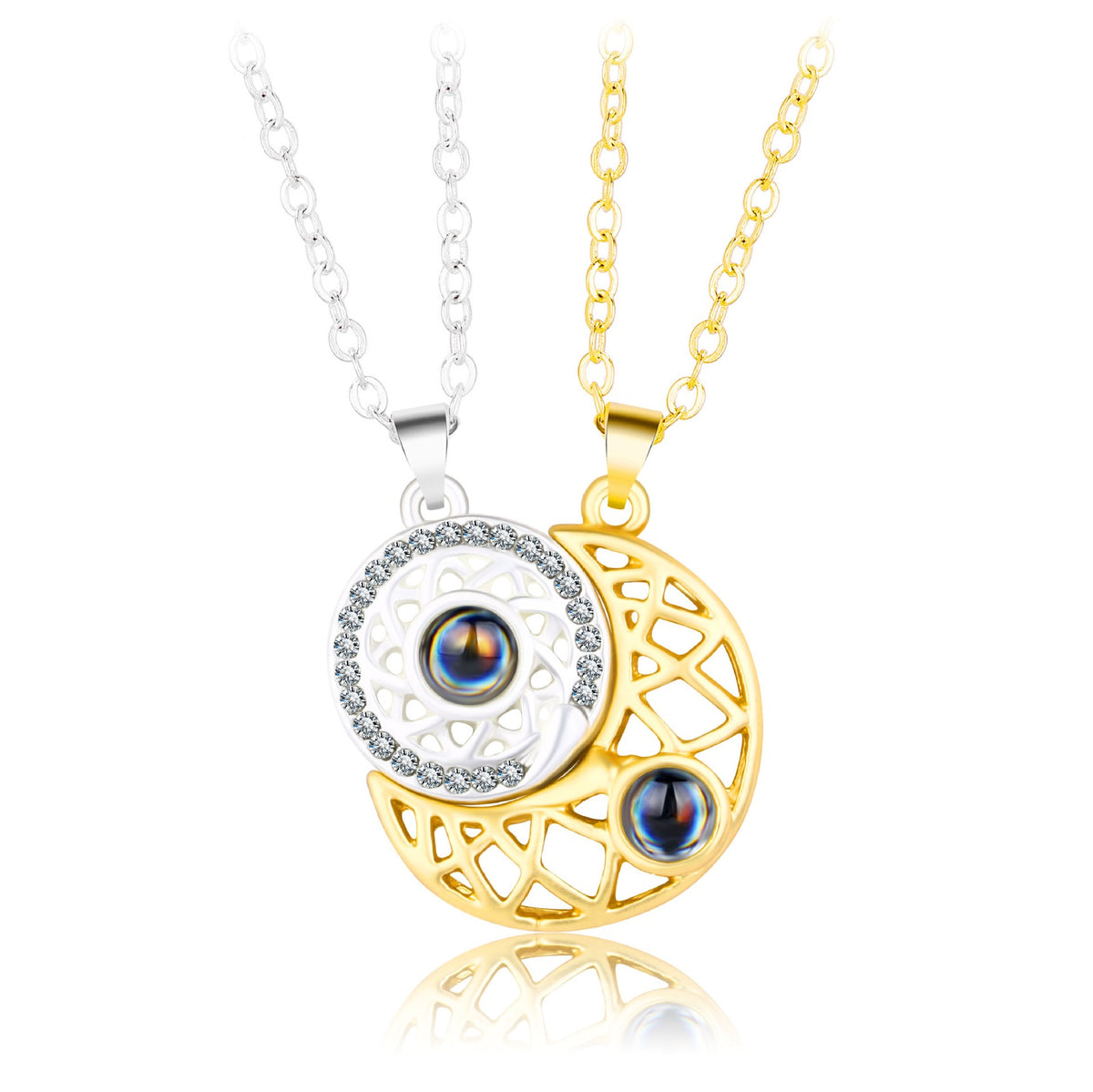 Two Besties Sun and Moon Projection BFF Necklace Set